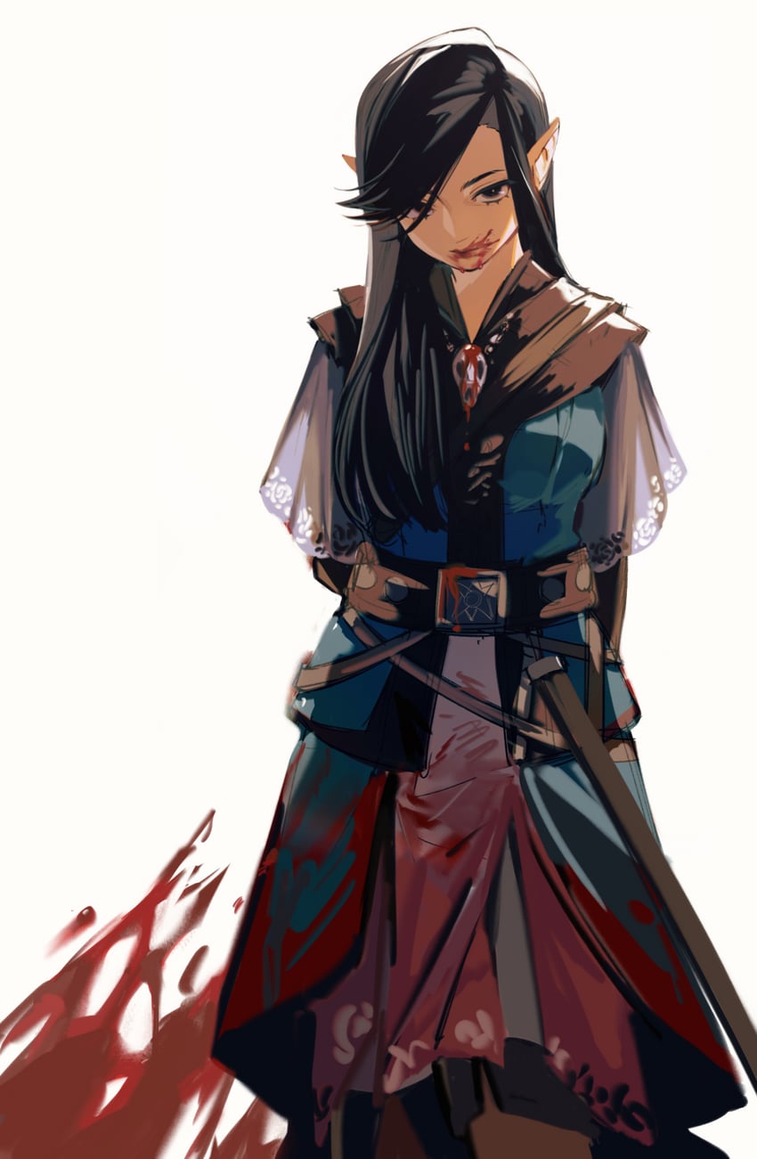 开拓者：正义之怒、camellia (pathfinder) 1名女孩 双手背在身后 腰带 黑瞳 黑发