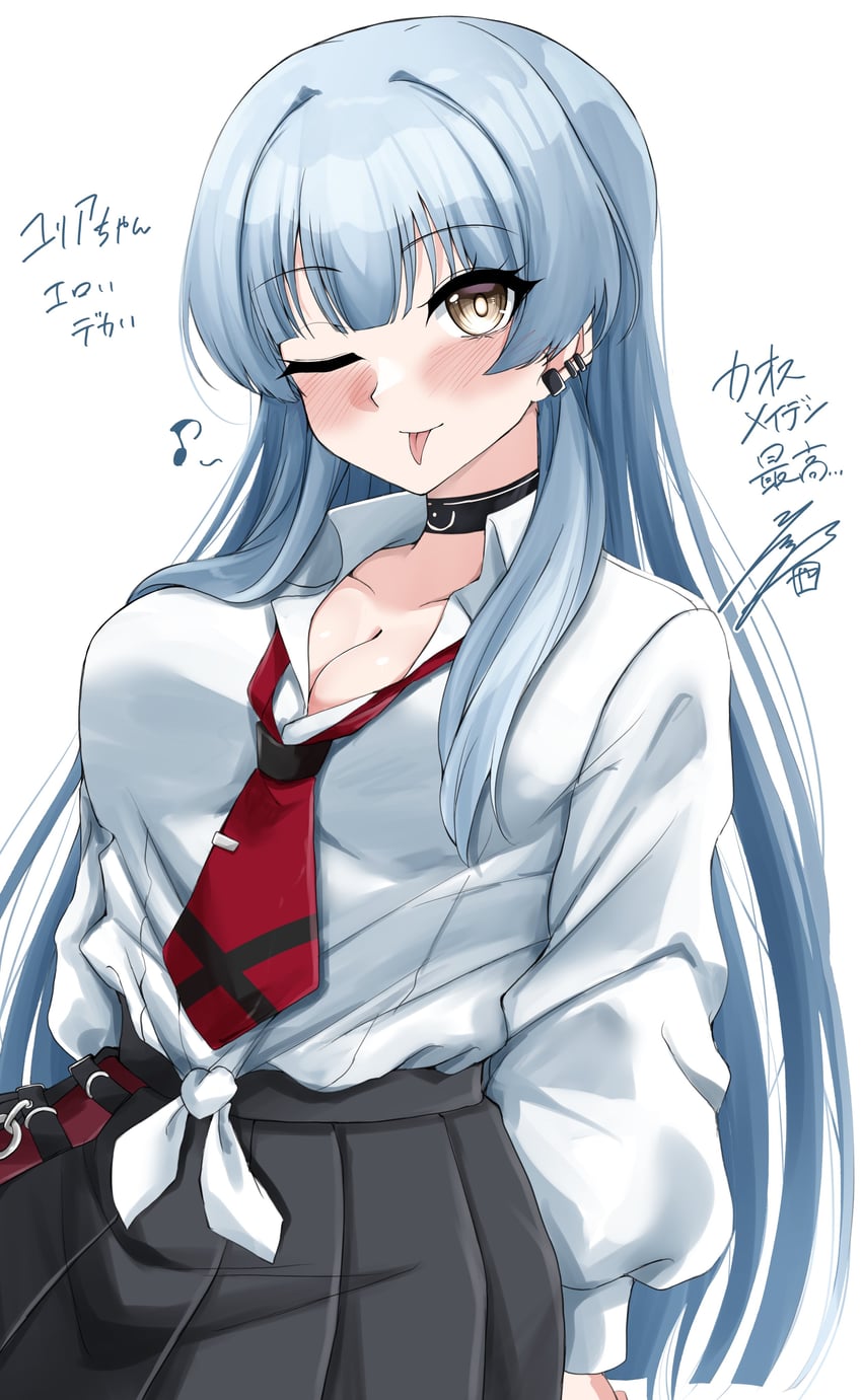 Muv-Luv、Muv-Luv Girls Garden、朱莉娅·巴恩斯 1名女孩 黑色项圈 黑色裙子 蓝发 乳房