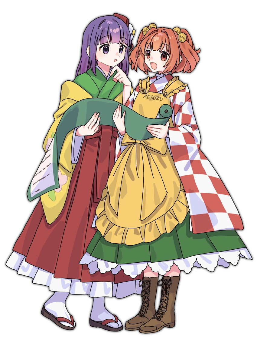 东方Project、稗田阿求、本居小铃 2名女孩 :D 围裙 铃铛 靴子