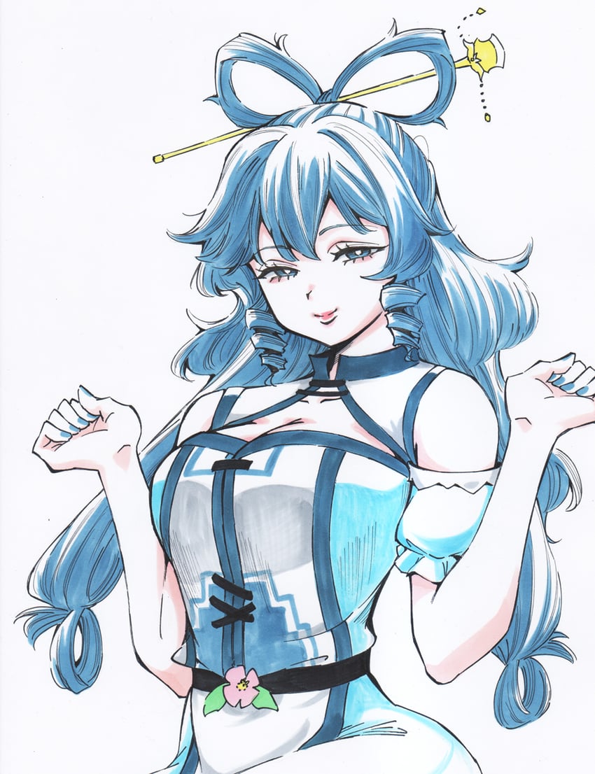 东方Project、东方LostWord、霍青娥 1名女孩 替换服装 蓝色连衣裙 蓝眼 蓝发