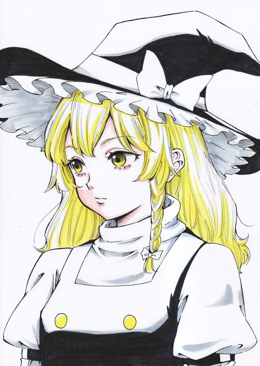 东方Project、雾雨魔理沙 1名女孩 黑帽子 黑色马甲 金发 蝴蝶结