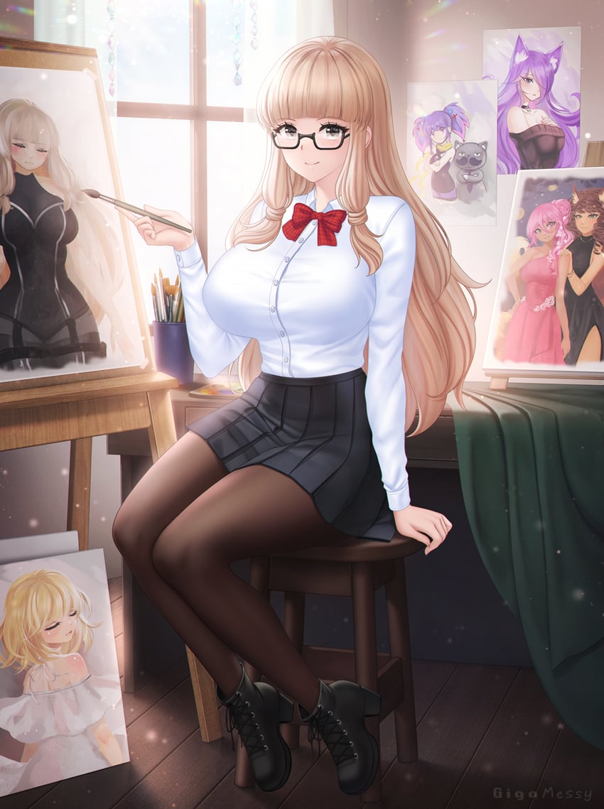 原创、shizuka hano (leonastreal) 1名女孩 作者名 黑色靴子 黑色裙子 齐刘海