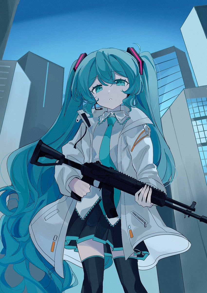打盹 (Vocaloid)、VOCALOID、初音未来 1名女孩 AK-12 水色瞳 水色发 水蓝色领带
