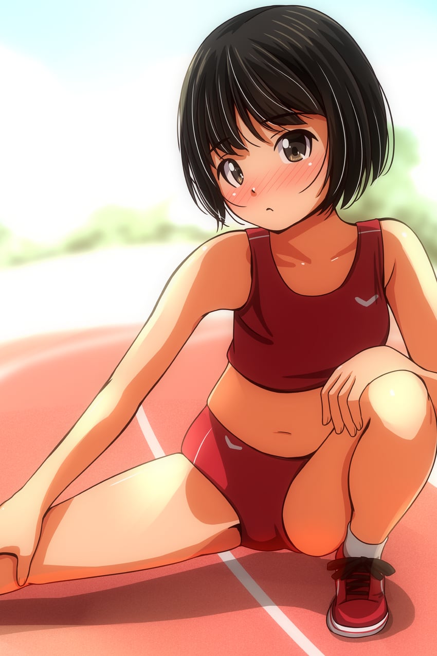 原创 1名女孩 黑发 脸红 乳房 棕眼睛