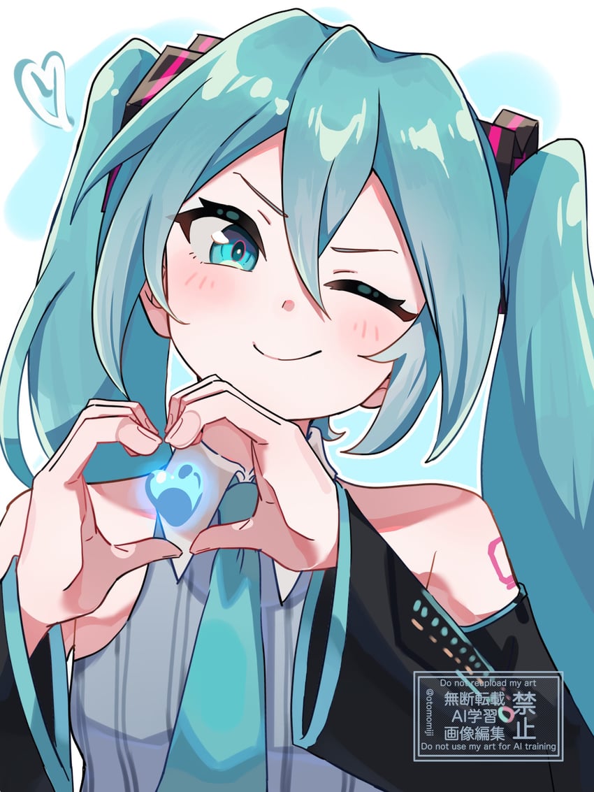 VOCALOID、初音未来、初音未来 (Vocaloid6) 1名女孩 水色瞳 水色发 水蓝色领带 水蓝色饰边