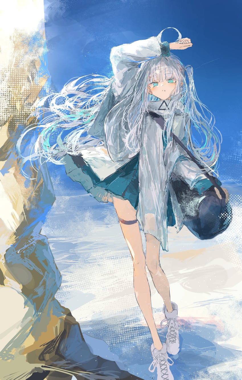 原创 1名女孩 呆毛 水色瞳 举手 包