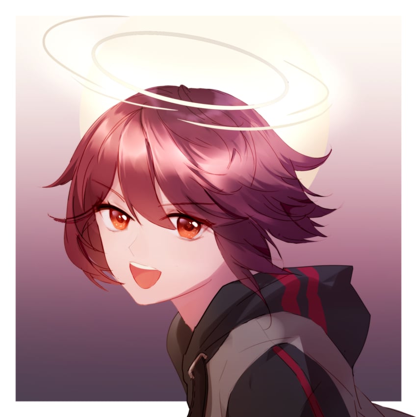 明日方舟、能天使 (明日方舟) 1名女孩 :D 边框 渐变背景 发丝垂在眼睛之间