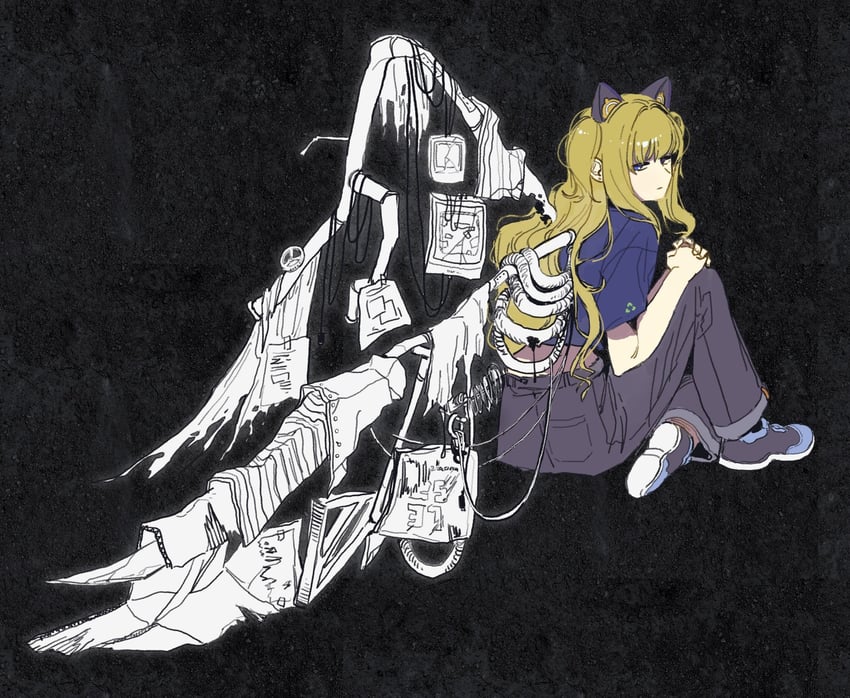 VOCALOID、SeeU 1名女孩 黑色背景 黑鞋 金发 蓝眼