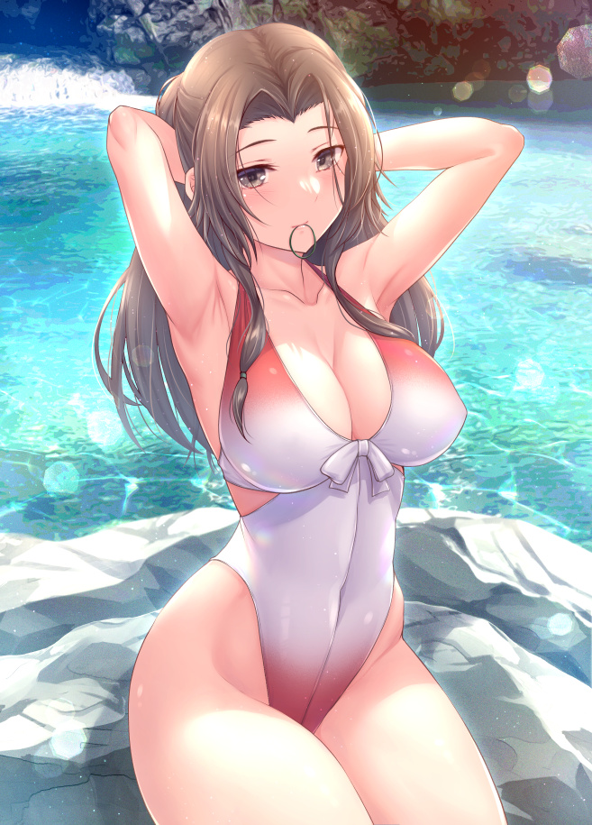 舰队Collection、神通(舰队收藏) 1名女孩 乳房 棕眼睛 棕发 休闲连体泳衣