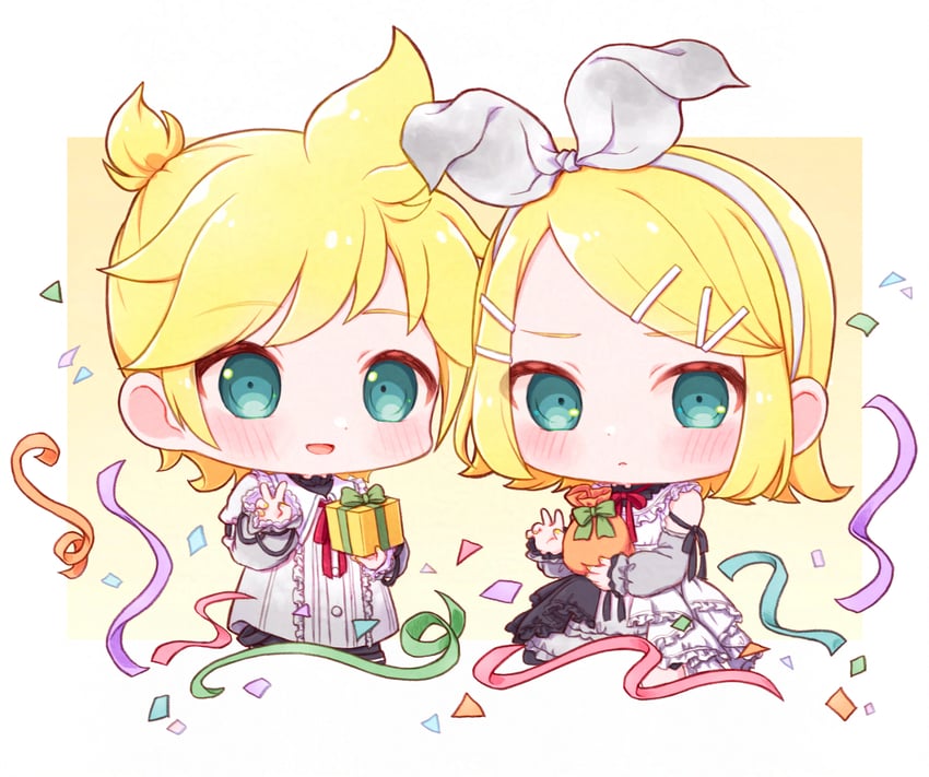 世界计划、VOCALOID、25点 (镜音连) 1名男孩 1名女孩 :D 金发 脸红