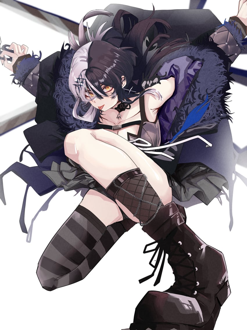 Hololive、Hololive英语、诗织·诺维拉 1名女孩 :p 不对称腿部穿着 黑色靴子 黑色项圈