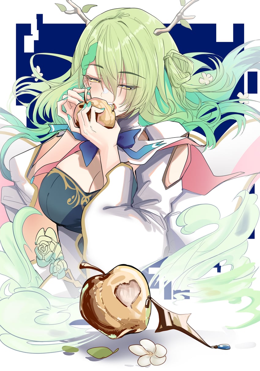 Hololive、Hololive英语、希瑞斯·法那 1名女孩 鹿角 苹果 咬过的苹果 蓝色蝴蝶结