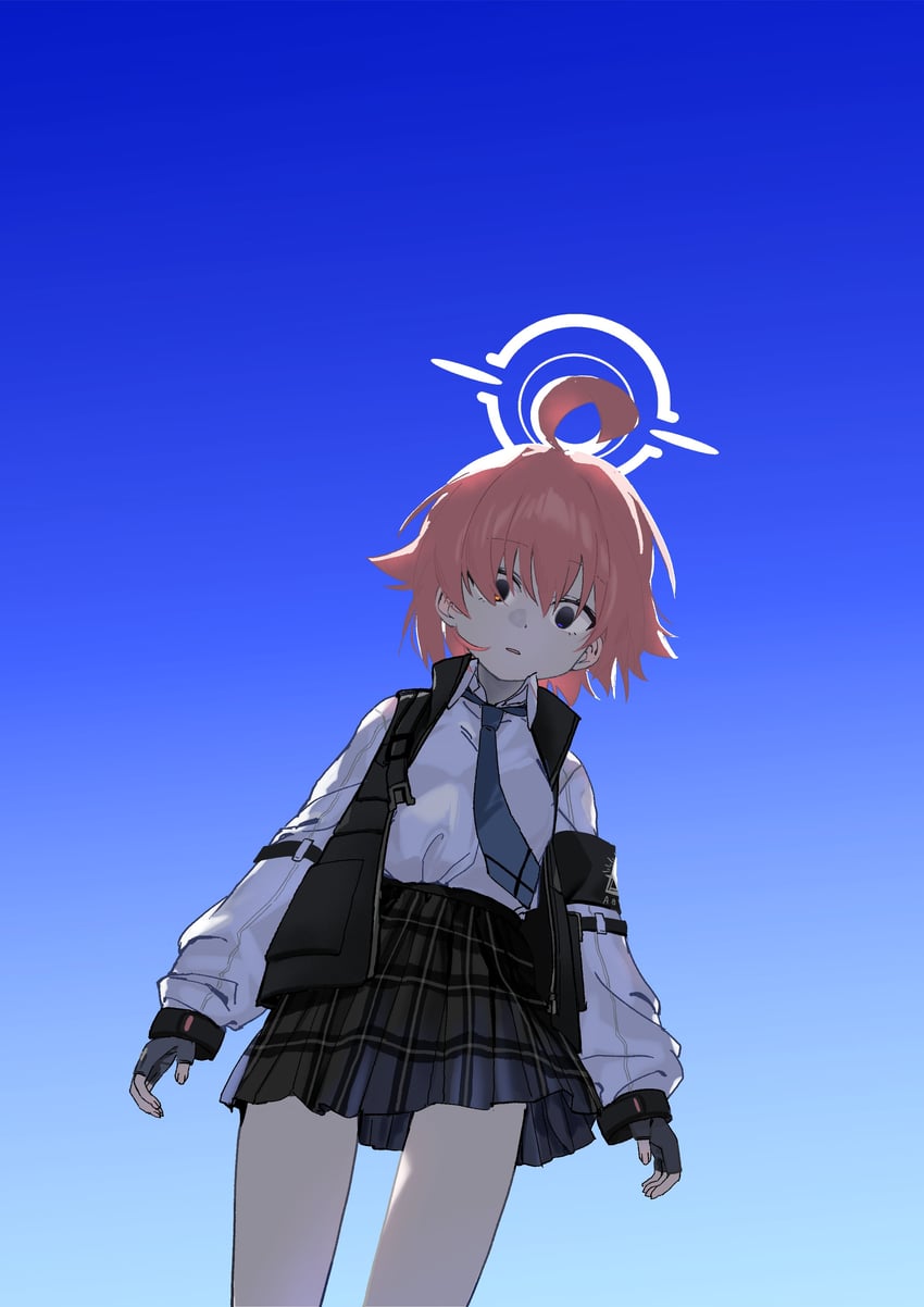 蔚蓝档案、星野 (碧蓝档案)、小鸟游星野 (一年级) 1名女孩 呆毛 臂章 蓝眼 蓝色领带