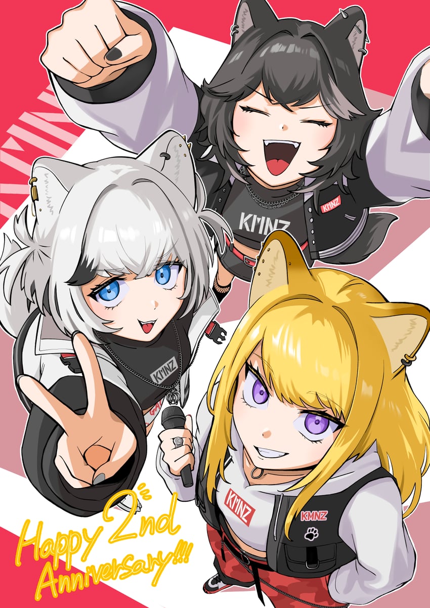 KMNZ、Lita (KMNZ)、Nero (KMNZ) 3人女子 :D 兽耳穿孔 兽耳 举起双手