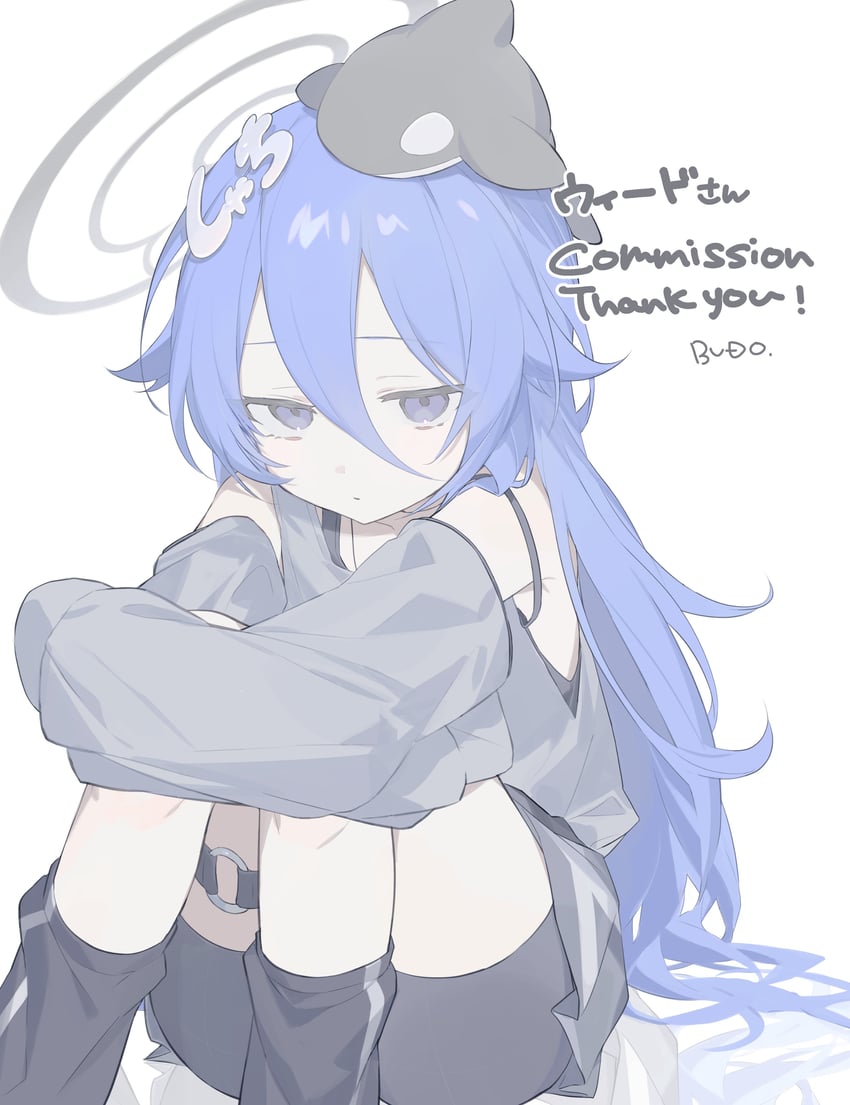 原创、诺诺酱 (ayanue) 1名女孩 露肩 黑色护腿 黑色短裤 蓝眼
