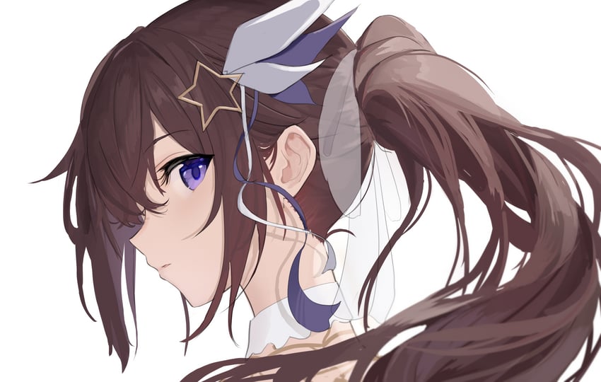 Hololive、时乃空、时乃空（2022生日） 1名女孩 蓝眼 蓝色丝带 棕发 侧视