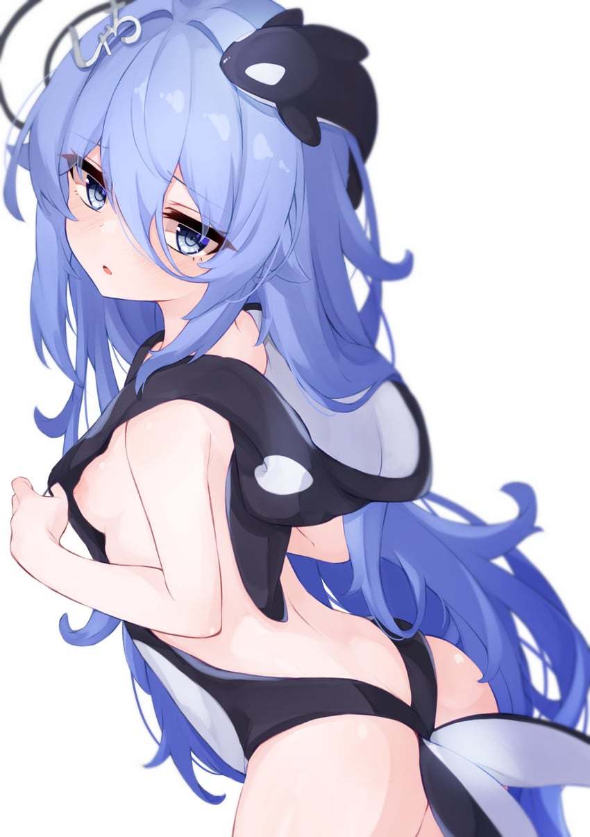 原创、诺诺酱 (ayanue) 1名女孩 动物装 露背装 蓝发 脸红