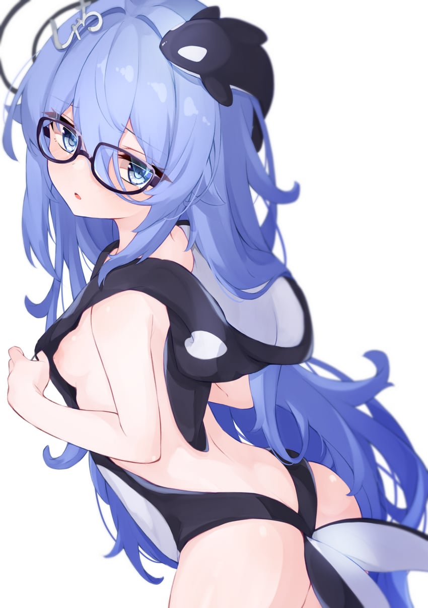 原创、诺诺酱 (ayanue) 1名女孩 动物装 露背装 蓝发 脸红