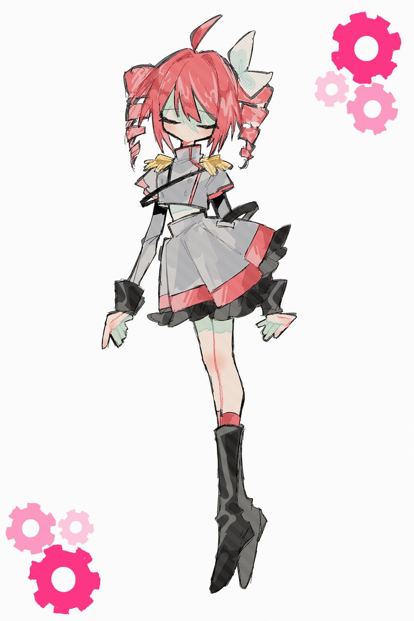 Synthesizer V、UTAU、重音Teto 1名女孩 呆毛 黑色靴子 靴子 闭眼