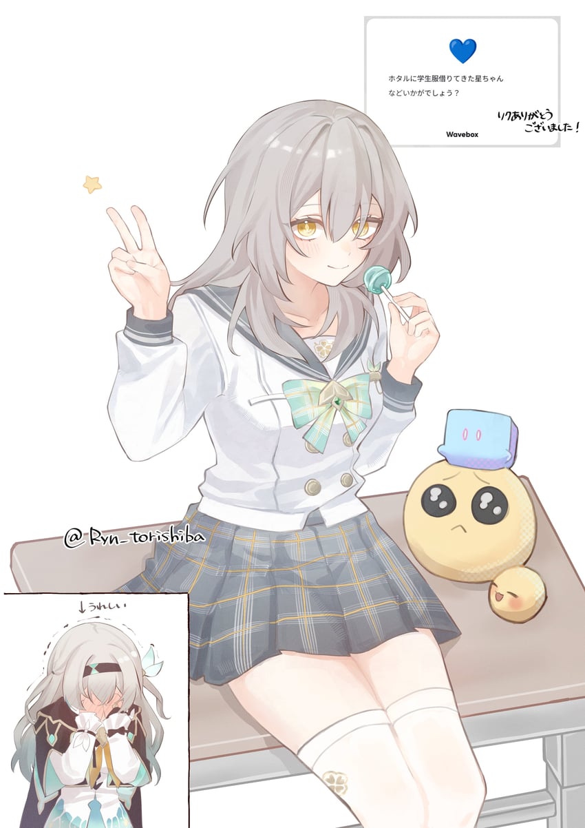 崩坏：星穹铁道、崩坏系列、流萤 (崩坏：星穹铁道) 2名女孩 水蓝色蝴蝶结 水蓝色蝴蝶结 黑色发带 黑色夹克