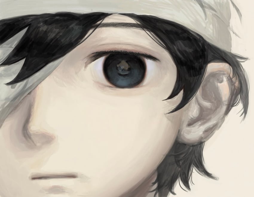 OMORI、Sunny(病号服)(Omori)、Sunny (OMORI) 1名男孩 单眼绷带 缠着绷带的头 绷带 黑瞳