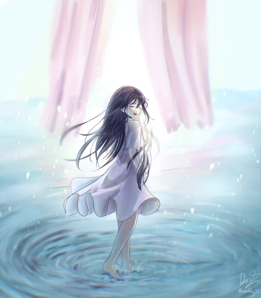 OMORI、Mari (Omori)、Mari (灵魂) (OMORI) 1名女孩 赤脚 黑发 闭眼 有色皮肤