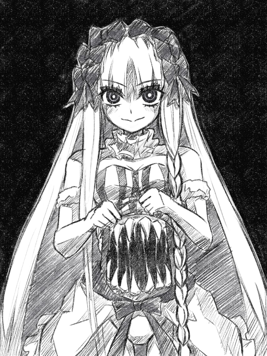 Fate/strange Fake、Fate系列、弗兰切斯卡·普雷拉蒂 (Fate) 1名女孩 露肩 黑色背景 蝴蝶结 辫子
