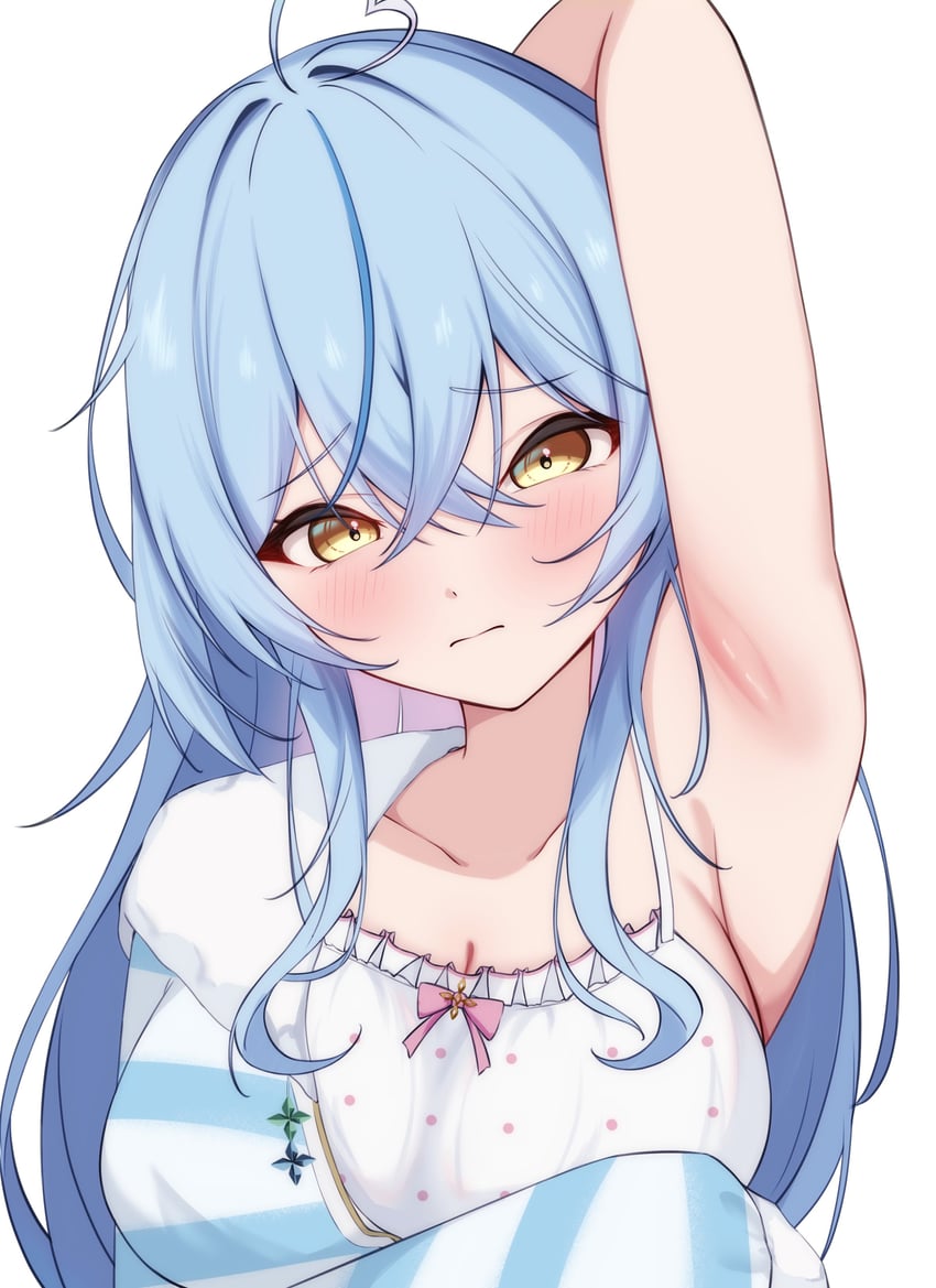 Hololive、雪花拉米、雪花菈米 (家居服) 1名女孩 举手 腋下特写 腋下 蓝发