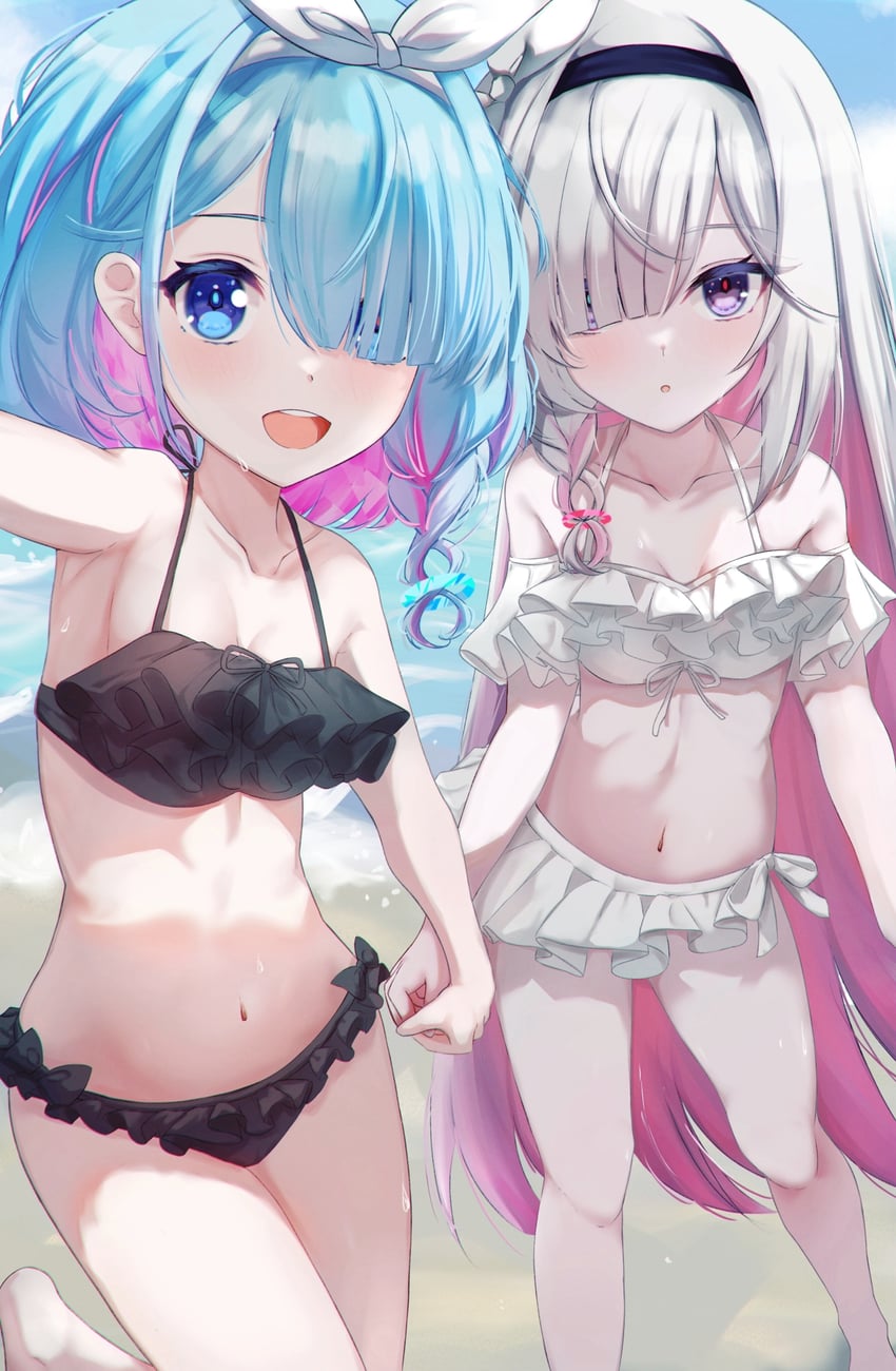 蔚蓝档案、阿罗娜 (蔚蓝档案)、普拉娜 (蔚蓝档案) 2名女孩 :D 替换服装 海滩 比基尼