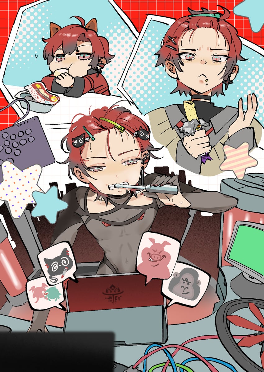 HOLOSTARS、Holostars English、Machina X Flayon 1名男孩 呆毛 不同发型 兽耳 美少年