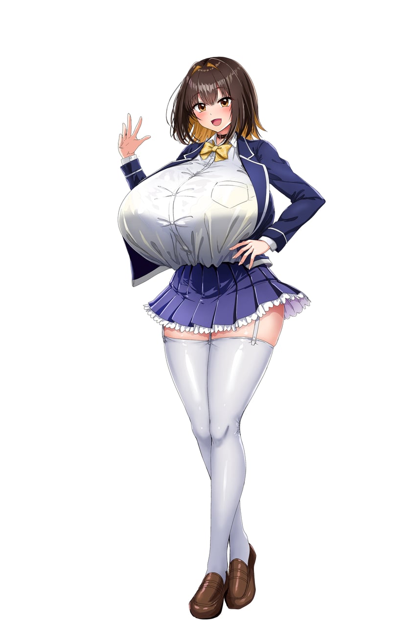 我的青梅竹马变得太太太太太大了、三野里里莎 (Osadeka) 1名女孩 :D 蓝色夹克 蓝裙子 脸红