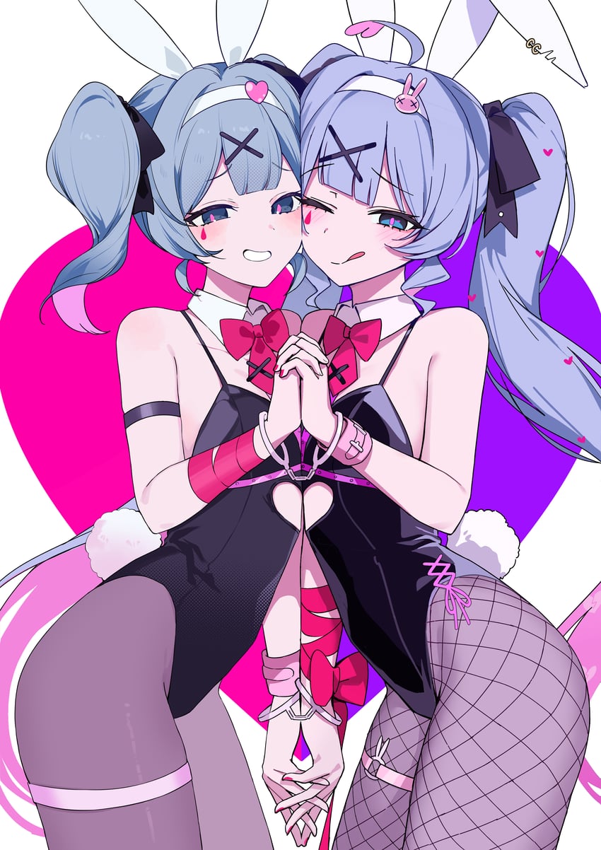 兔穴(Vocaloid)、VOCALOID、初音未来 2名女孩 呆毛 兽耳 水色发 臂章