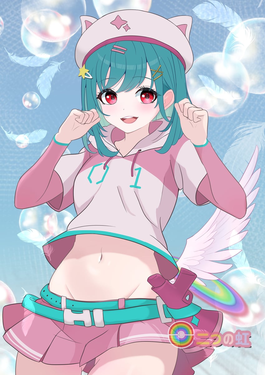 堡垒之夜、VOCALOID、初音未来 1名女孩 水色腰带 水色发 大腿间可见臀部 腰带