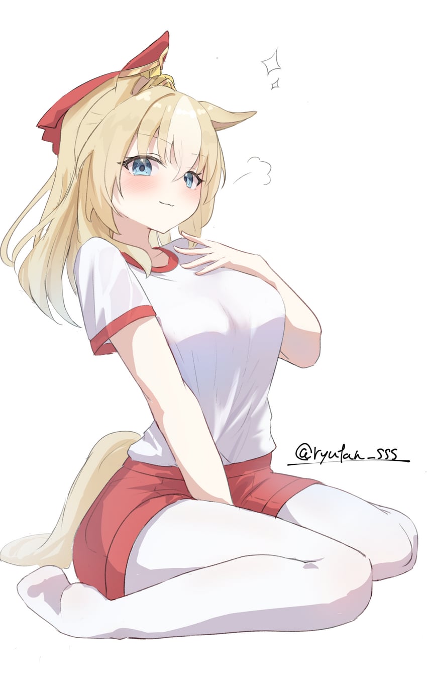 赛马娘、杜兰朵 (赛马娘) 1名女孩 兽耳 金发 蓝眼 脸红