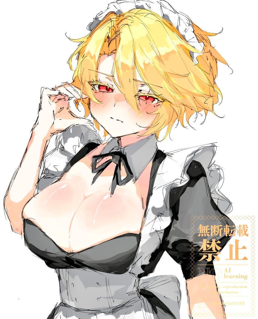 边狱公司、Project Moon、唐吉诃德 (Limbus Company) 1名女孩 围裙 黑色连衣裙 金发 脸红
