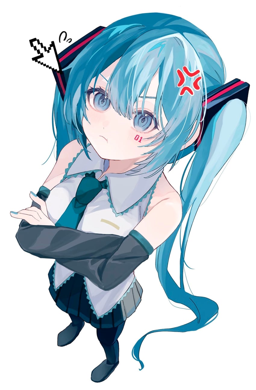 VOCALOID、初音未来 1名女孩 :t 青筋 水色瞳 水色发