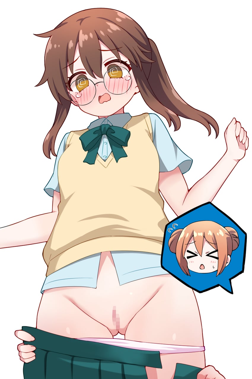 GA 艺术科美术设计班、野田美希、山口如月 2名女孩 闭眼挤眼 @_@ 意外暴露 水蓝色蝴蝶结