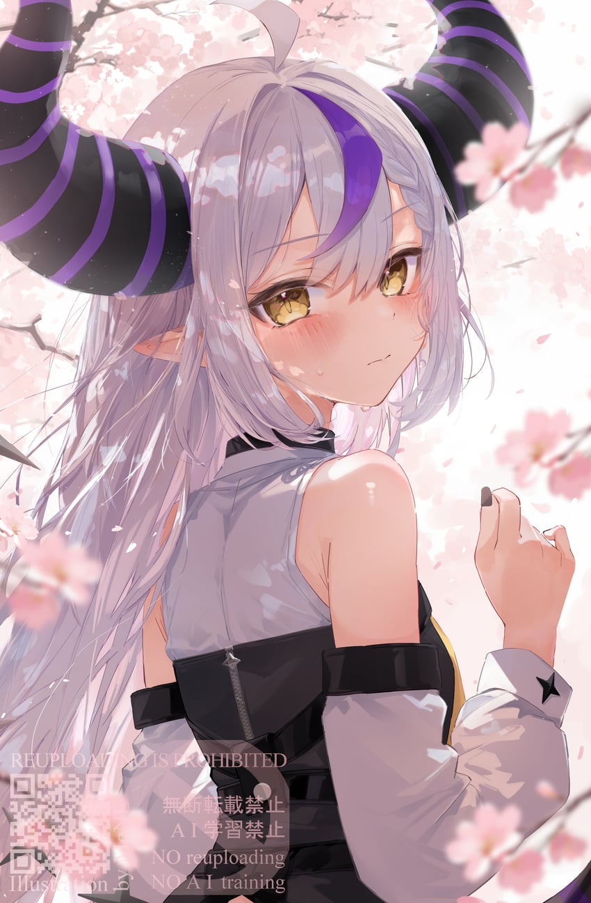 Hololive、拉普拉斯·达克尼斯、拉普拉斯·暗黑 (第一套服装) 1名女孩 呆毛 露肩 黑色连衣裙 黑角