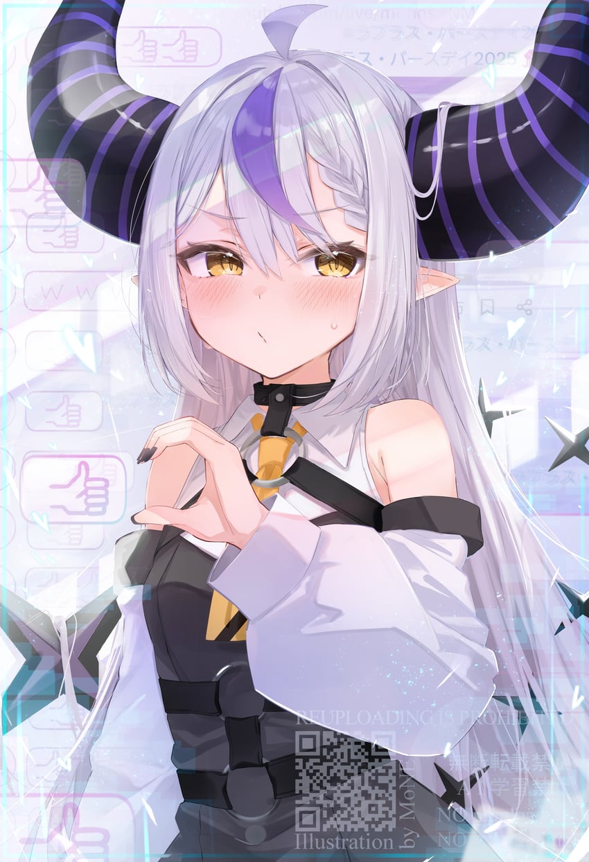 Hololive、拉普拉斯·达克尼斯、拉普拉斯·暗黑 (第一套服装) 1名女孩 呆毛 露肩 黑色连衣裙 黑角