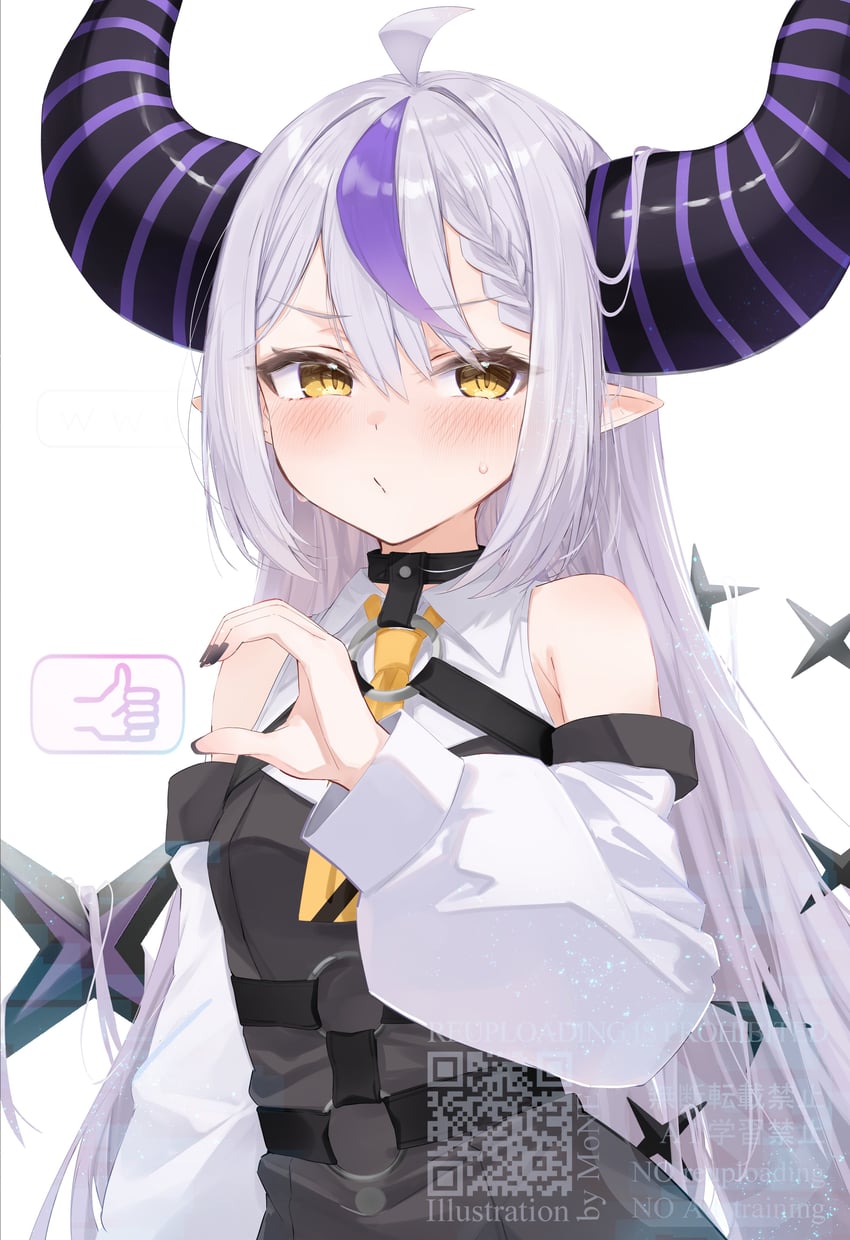 Hololive、拉普拉斯·达克尼斯、拉普拉斯·暗黑 (第一套服装) 1名女孩 呆毛 露肩 黑色连衣裙 黑角