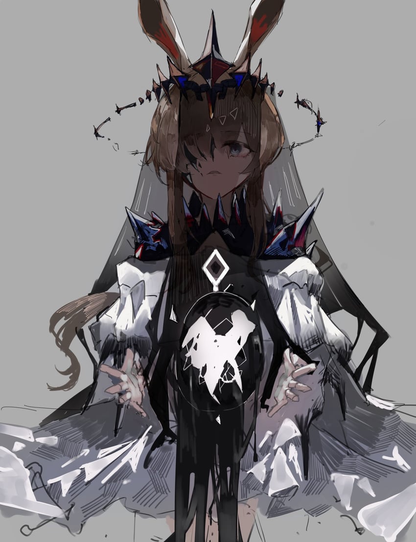明日方舟、阿米娅 (明日方舟)、阿米娅 (魔王) (明日方舟) 1名女孩 兽耳 黑面纱 蓝眼 棕发