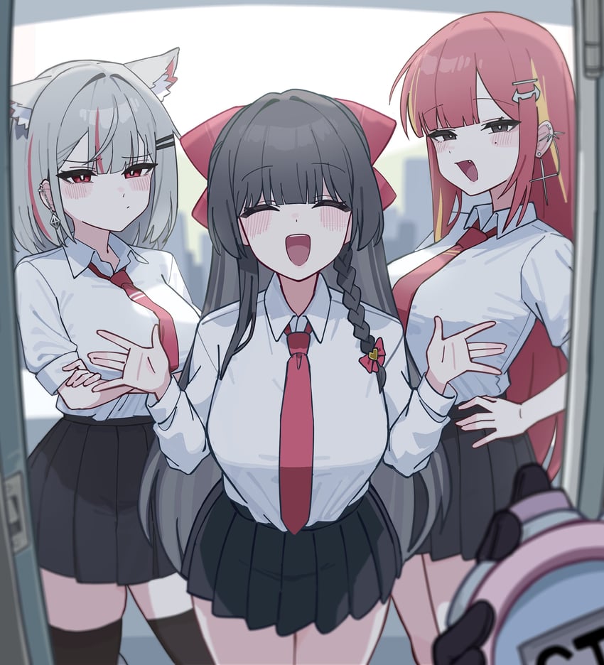 Stellive、绯音丽濑、真白音音子 3人女子 :D 微笑 兽耳毛 兽耳