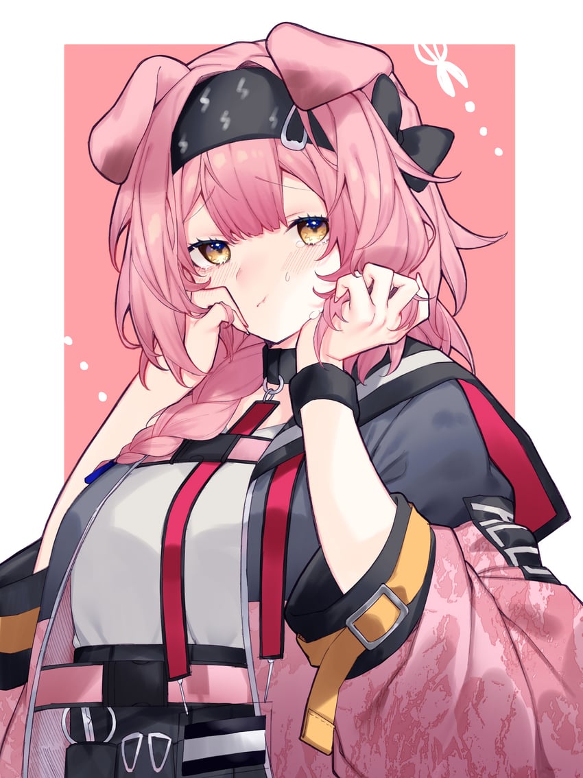 明日方舟、澄闪 (明日方舟) 1名女孩 兽耳 腰带 黑领 黑色发带