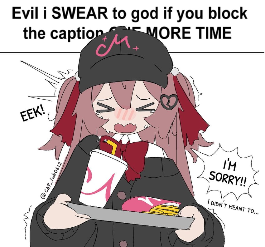 Vedal AI、Evil Neuro-sama、Evil Neuro-sama (第一套服装) 1名女孩 闭眼挤眼 黑色针织衫 黑帽子 脸红