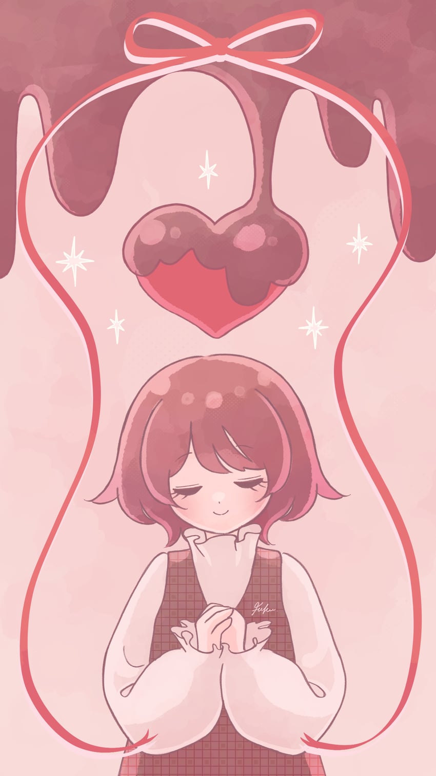 原创 1名女孩 作者名 脸红 棕色连衣裙 棕发