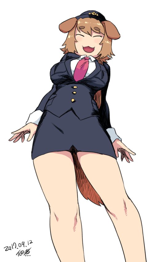 原创 1名女孩 兽耳 手放在身体两侧 黑帽子 黑色裙子