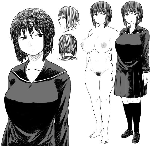 原创 1名女孩 手放在身体两侧 赤脚 黑瞳 黑色水手领