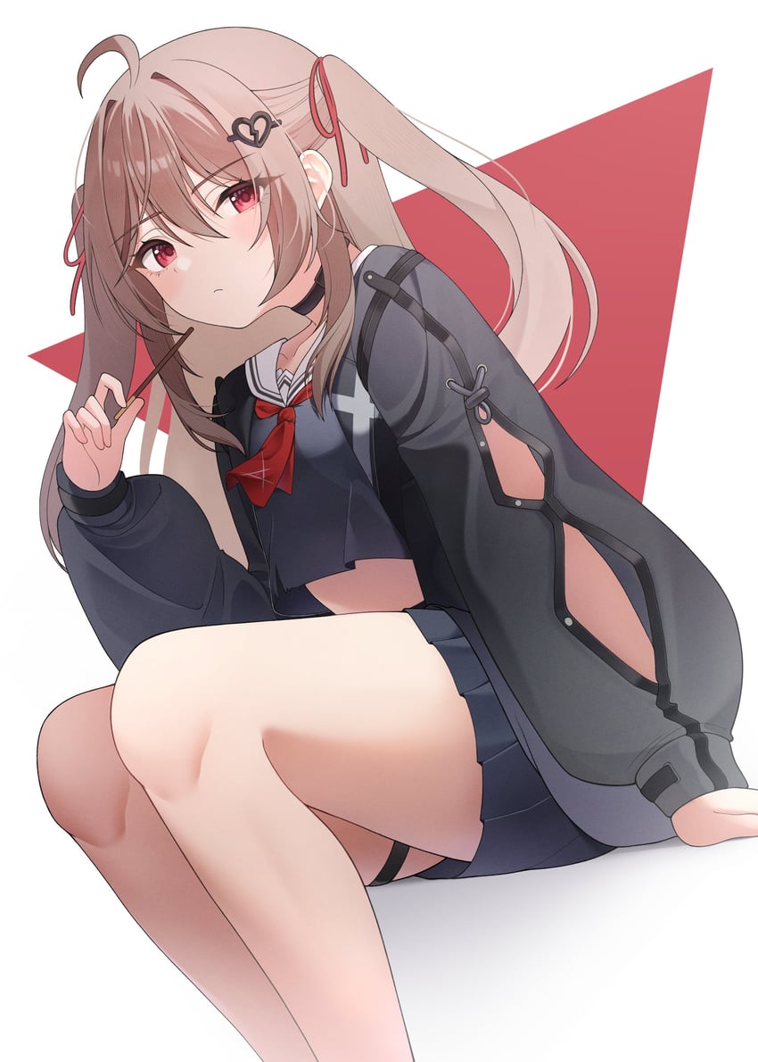 Vedal AI、鸣潮、炽霞 (鸣潮) 1名女孩 呆毛 替换服装 露肩设计 手臂支撑