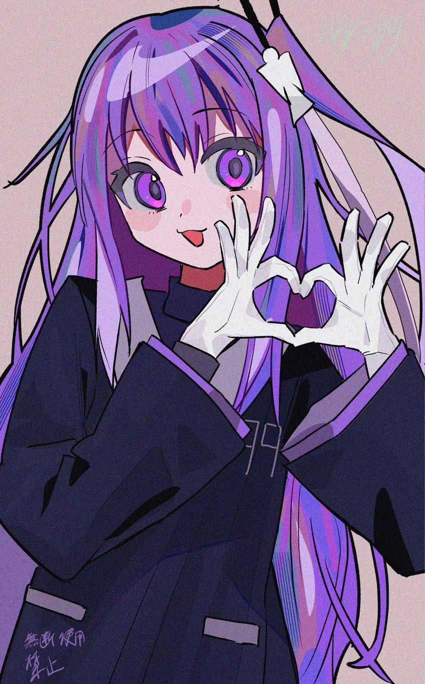 UTAU、九十九紫苑 1名女孩 黑色大衣 外套 四指比心 手套