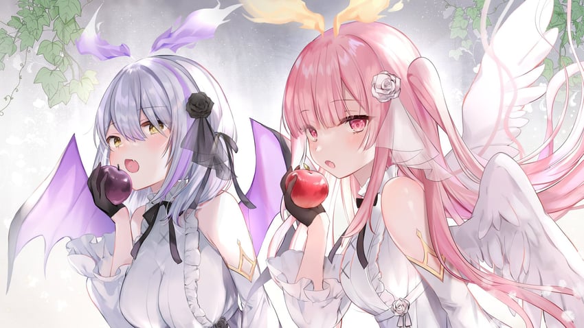 原创 2名女孩 天使 天使翅膀 苹果 黑花